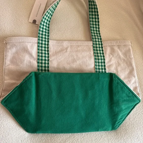 Anthropologie Embroidered Duck Tote - Green and Cream embroidered beaded new - Picture 7 of 7